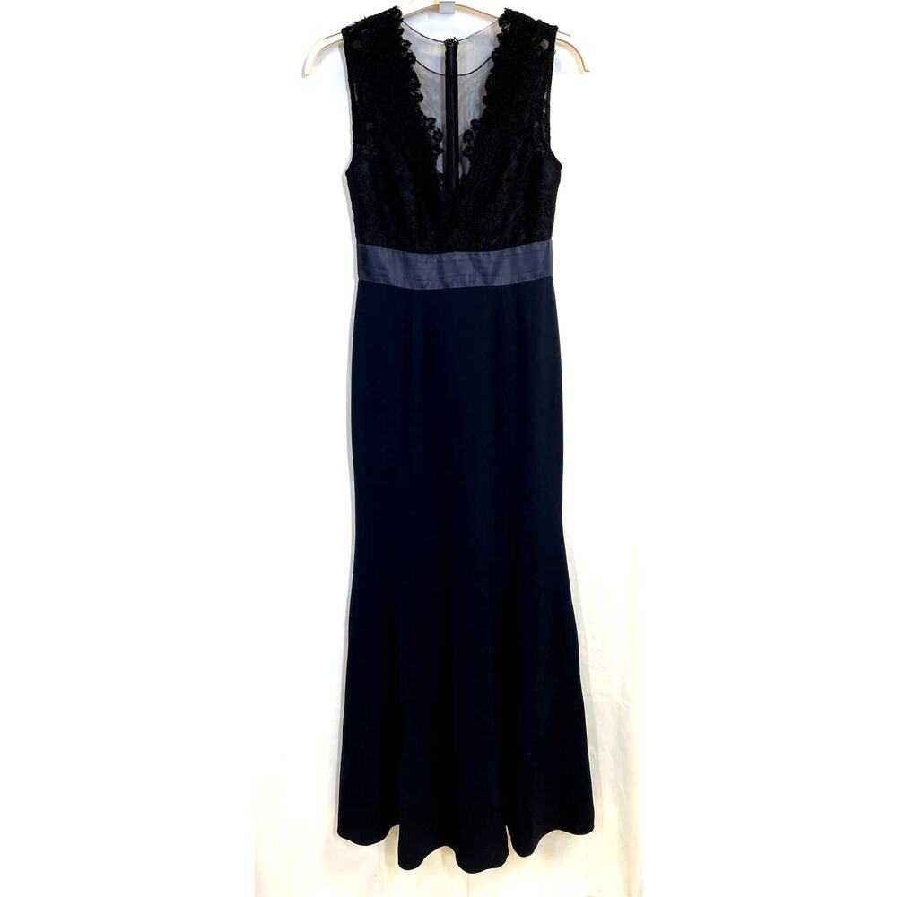 THEIA Dramatic Lace Neck Formal Evening Gown Deep Midnight in Black Size 8